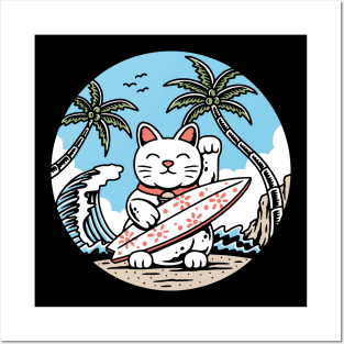 Lucky Cat Surfing Posters and Art